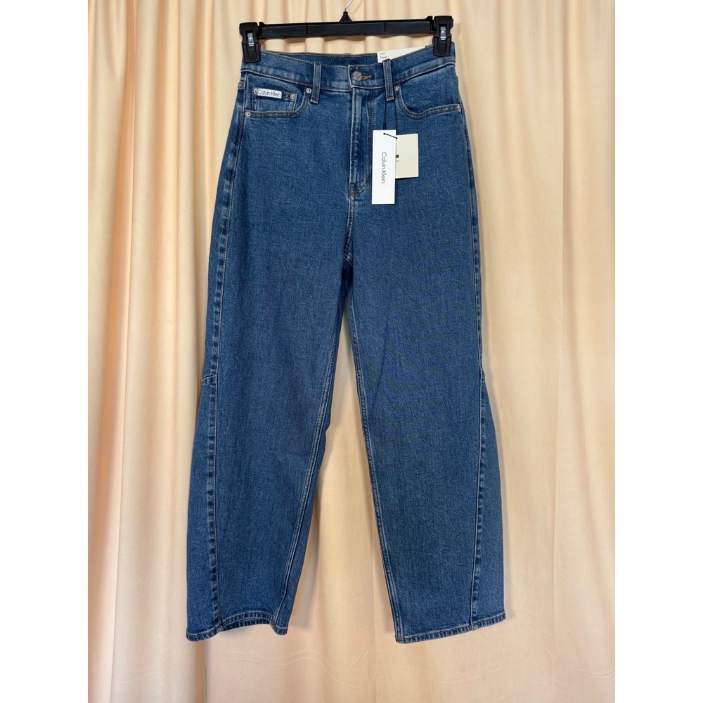 Calvin Klein Barrel Jeans Womens 26 Blue NEW High Rise Loose Fit Tapered Denim
